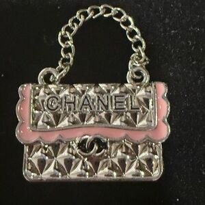 Quilted Bag Charm with Pale Pink Enamel Trim